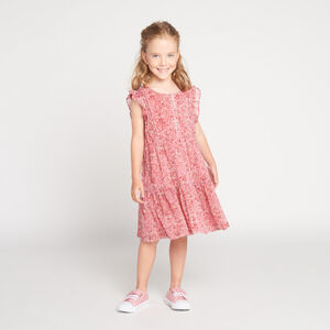 Robe manches courtes volanté et imprimé rose pour fille  