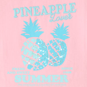 T-shirt manches courtes print ananas avec broderie et sequins fille 