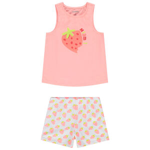 Pyjama met topje en short met aardbeienprint 