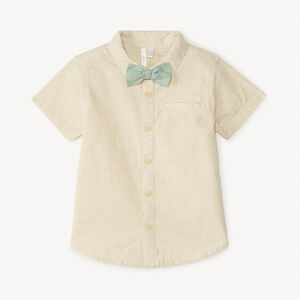 Chemise manches courtes + nœud papillon en toile pour bébé garçon 