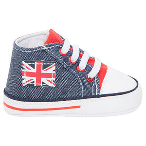 Baskets montantes en toile effet jeans avec patch drapeau 