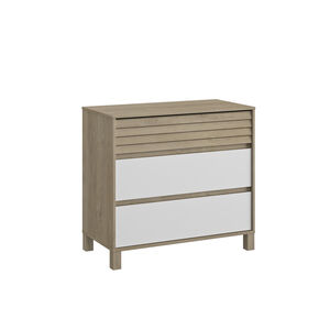 Commode 3 tiroirs en chêne blond et blanc Achille  