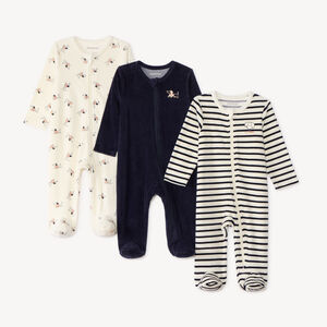 Lot de 3 dors-bien bébé garçon en velours zippée motif teckel 
