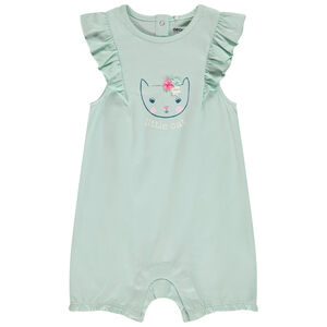 Korte jumpsuit in jersey print kitten voor baby meisjes 