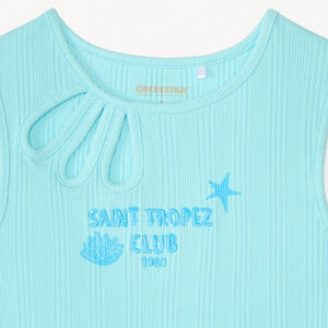 Débardeur en maille côtelée fantaisie broderie "Saint Tropez" pour fille 