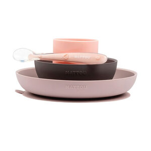 4-delige serviesset van silicone - Roze en grijs 