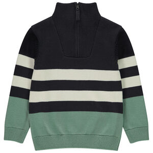 Pull fantaisie à rayures et col camionneur en tricot côte pour garçon  