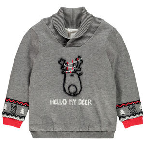 Pull de Noël ludique doublé velours motif renne pour bébé garçon 