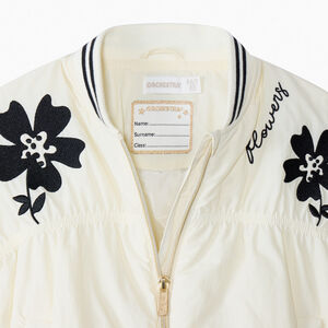 Bomberjack van canvas met gekreukte look en bloemenborduursels voor meisjes 