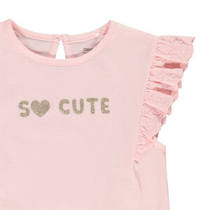 Korte mouwen T-shirt met ruches in jersey en glitterprint voor meisjes 