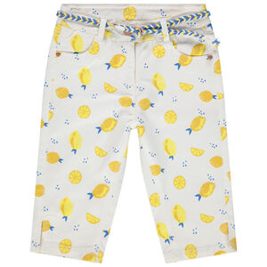 Korte broek in twill met een all-over print en koorden in de taille 