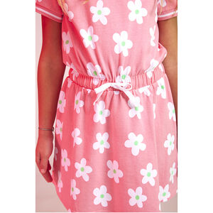 Jurk in badstof met elastische taille en bloemenprint voor meisjes 