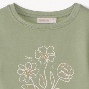 Sweat molleton uni à print pailleté fille 