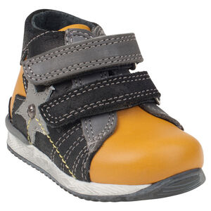 Bottillons en cuir bi-matière avec empiècement étoile 