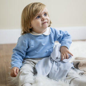 grijs knuffeldoekje konijn met glow-in-the-dark motieven en zachte fluweelzijde 