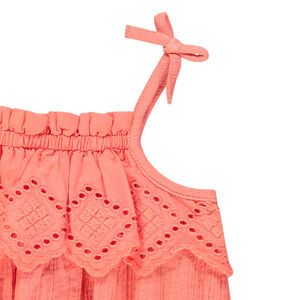 Kort speelpakje van katoengaas met Engels borduurwerk 