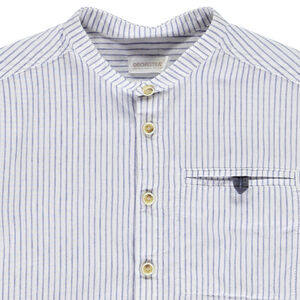 Korte mouwen gestreepte hemd met Mao-kraag voor jongen 