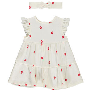 Robe effet froissé + bandeaux imprimé fleur pour bébé fille 