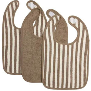 Lot de 3 bavoirs velcro éponge -  Fat Stripe Taupe  