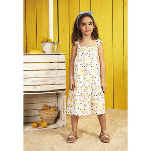 Lange jurk met schouderbanden en bladerenprint voor meisjes 