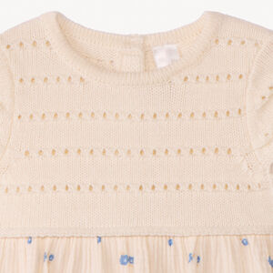 Jurk met korte mouwen, 2-in-1 bi-materiaal effect voor babymeisje 