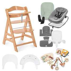 Kit complet chaise haute réglable Alpha Start N Grow Naturel/Dark Grey 