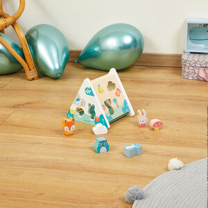 Houten vormendoos Pure met dierenfiguren en 6 vormen om in te steken 