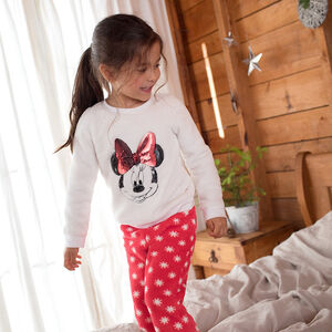 Pyjama van sherpastof in twee kleuren met Minnie Disney van lovertjes 