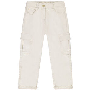 Jean large uni en denim style cargo avec poches pour fille  