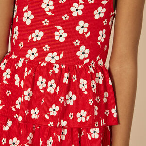 Mouwloze bedrukte en geruchede jurk met gekruiste rug voor meisjes 