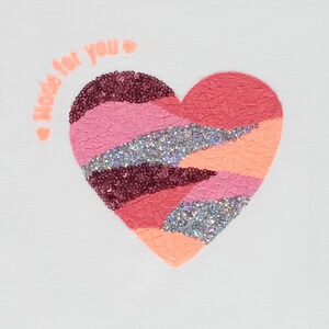 T-shirt met korte mouwen, geborduurd en glanzend hartpatroon voor meisjes 