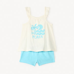 Korte set van 2 stukken: mouwloos shirt met ruffles + short voor babymeisjes. 