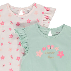Set van 2 t-shirts met korte ruches mouwen in jersey voor baby meisje 