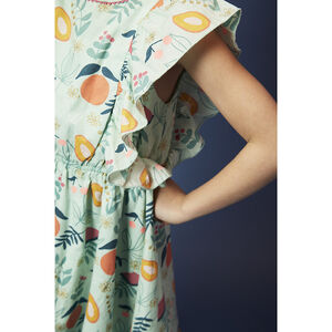 Robe manches courtes volantées imprimé exotique pour fille 