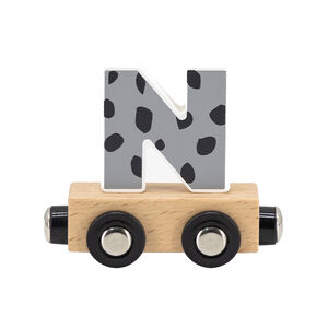 Wagon aimanté pour train en bois lettre "N" gris tacheté 