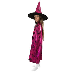 Déguisement cape + chapeau de sorcière rose 3-8 ans 