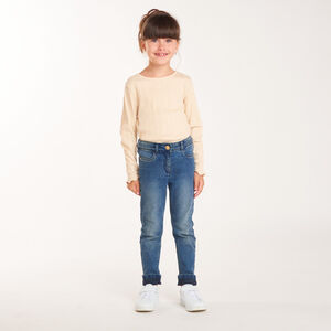 Slimme jeans in blauw denim met used effect voor meisjes 