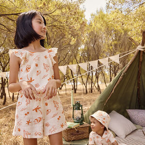 Combishort en tetra imprimé fantaisie vacances fille 