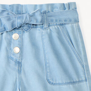Short paperbag en jean avec ceinture à nouer fille 