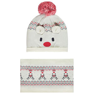 Ensemble bonnet ludique + snood en tricot de Noël pour bébé  