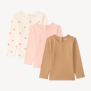 Set van 3 lange mouw t-shirts voor babymeisjes, effen en bedrukt 