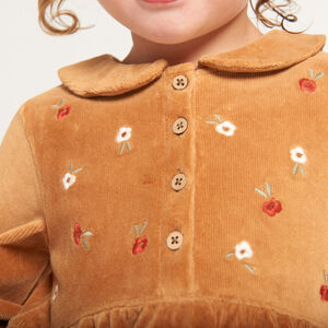 Geborduurde jurk van geribd fluweel met lange mouwen voor babymeisje 