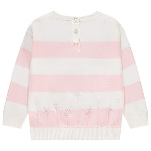 Pull en tricot rayé avec fleurs ajourées pour bébé fille 