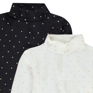 Lot de 2 sous-pull col roulé en jersey imprimé pois fille 