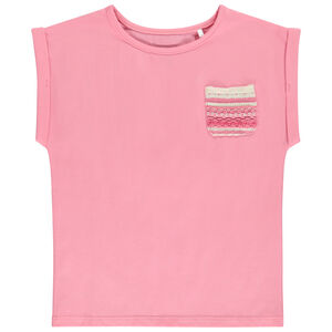 T-shirt met korte mouwen met fantasiezak in haakwerk voor meisjes 