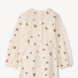 Pyjama in fluweel met kerstprint voor babymeisje met verschillende sluitingen naargelang de leeftijd 