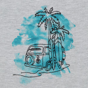 T-shirt met korte mouwen, geborduurde palmbomen en achtergrond met aquareleffect 