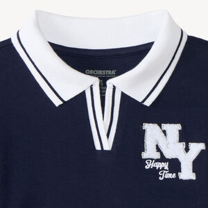 T-shirt voor meisjes met lange mouwen in polo stijl, met "NY" patch. 