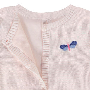 Gilet en tricot point mousse avec broderie libellule pour bébé fille 