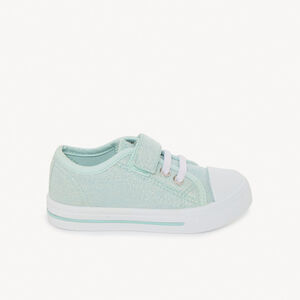 Lichte blauwe glinsterende lage sneakers met klittenband en veters voor meisjes 